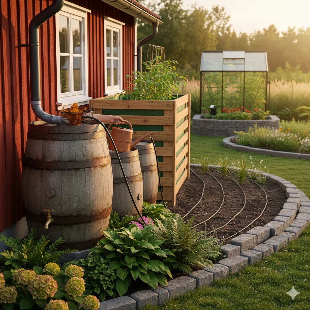 Regnvattensamlingssystem för trädgård